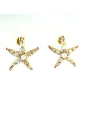 Napier Starfish Gold-Tone Earrings White Gemstone Accents Vintage Nautical